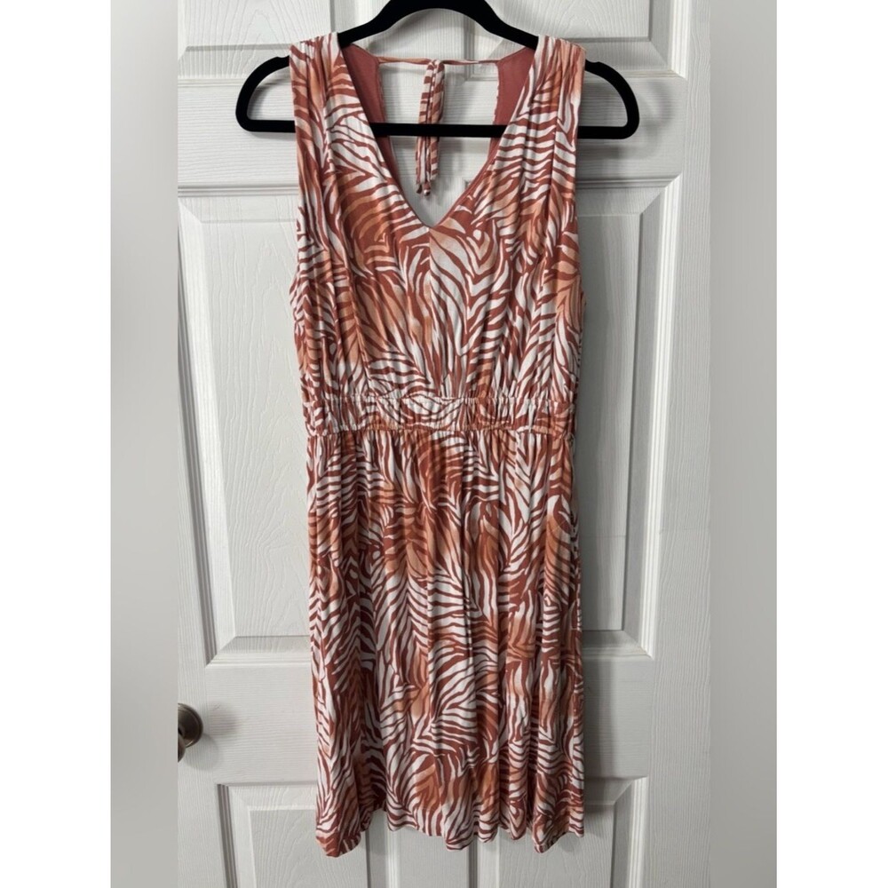 SOMA Weekend Sleeveless Double VNeck Dress Women's Large Pockets Zebra Print